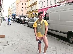 Czech stud gives a great pov blowjob in the street