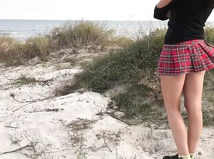 Cum in Panties sex on the beach with schoolgirl
