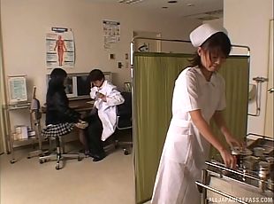 A doctor feels up a sexy Japanese girl's great tits