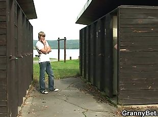 Sweet chubby blonde granny fucking outdoor