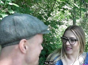 PUBLIC: German STEPFATHER fucks MILF with GLASSES at forest edge (O...