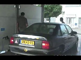 Teen sex threesome at a car wash