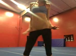 naked gymnastic session at the gym and masturbation