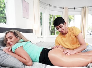 Big ass blonde mom tries her luck with the stepson's monster dick