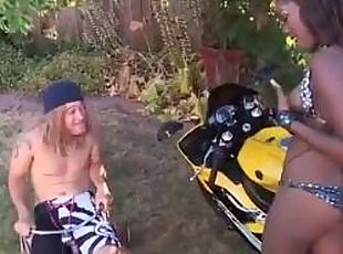 Sexy Black Bitch Gets Fucked On A Bike by white guy