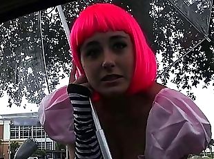 Cosplaying teen Natalie fucked in public