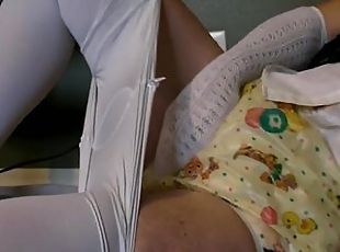 Diapered sissybaby schoolgirl locked in chastity desperate to cum