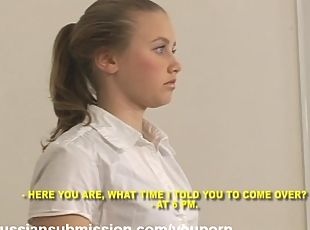 A Russian student girl meets a pack of rude brutal guys and gets hu...