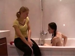 bañando, lesbiana, holandesa