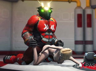 Alien monster fucks hard a young blonde in the sci-fi lab