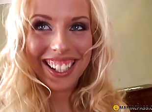 Golden-Haired shoves in her throat his large pecker