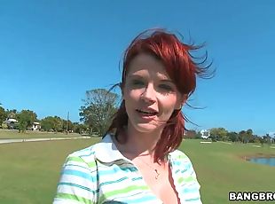 Golfing redhead MILF in action