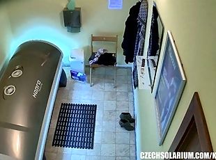 Hidden Cam Young Girl is Touching her Pussy in Solarium