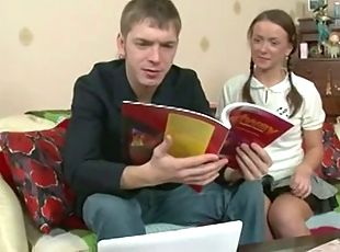 Russian Schoolgirl is tired from Studies