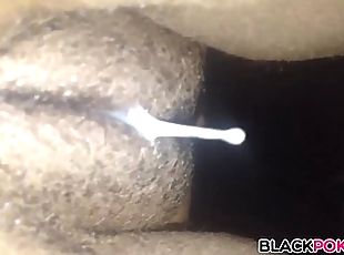 Cum dripping slowly out of black pussy