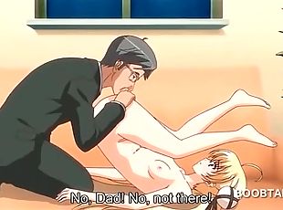 Busty anime sex siren gets bald pussy rubbed