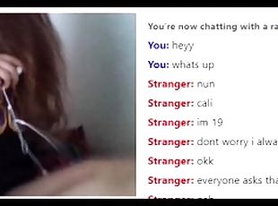 Omegle girl almost gets caught showing off her tits and ass (w/ sound)
