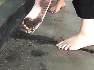 extremo, pés, suja
