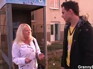 Young dude picks up and fucks blonde granny