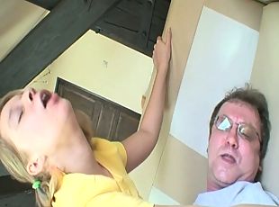 Young blonde tina is fucked by a old fat guy