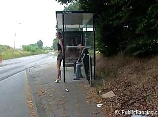 Public sex extreme bus stop threesome