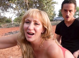 Outdoors video of horny mature Victoria Cruz sharing a dick with Va...