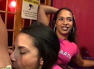 Ebony amateur sucking cock at party with voyeurs watching