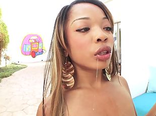 Sexy Ebony Babe Enjoys Some Hardcore Face Fucking