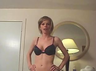 Homemade cute girlfriend strips her lingerie