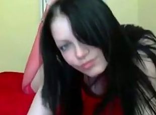 Girl in red lingerie teasing on webcam
