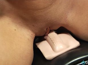 Kendra Jane plays with fucking machine and Sybian and gets cum on tits
