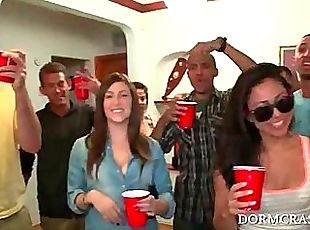 College guys get dicks blown in a row by sexy pornstars