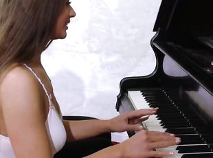 Hot Brunette gets Piano Lesson from his Hard Penis