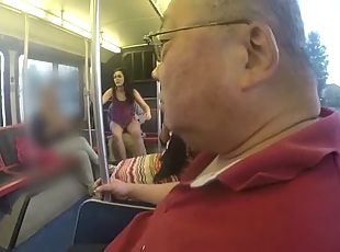 Spoiled bitch is fucking upskirt in a public bus right in front of ...